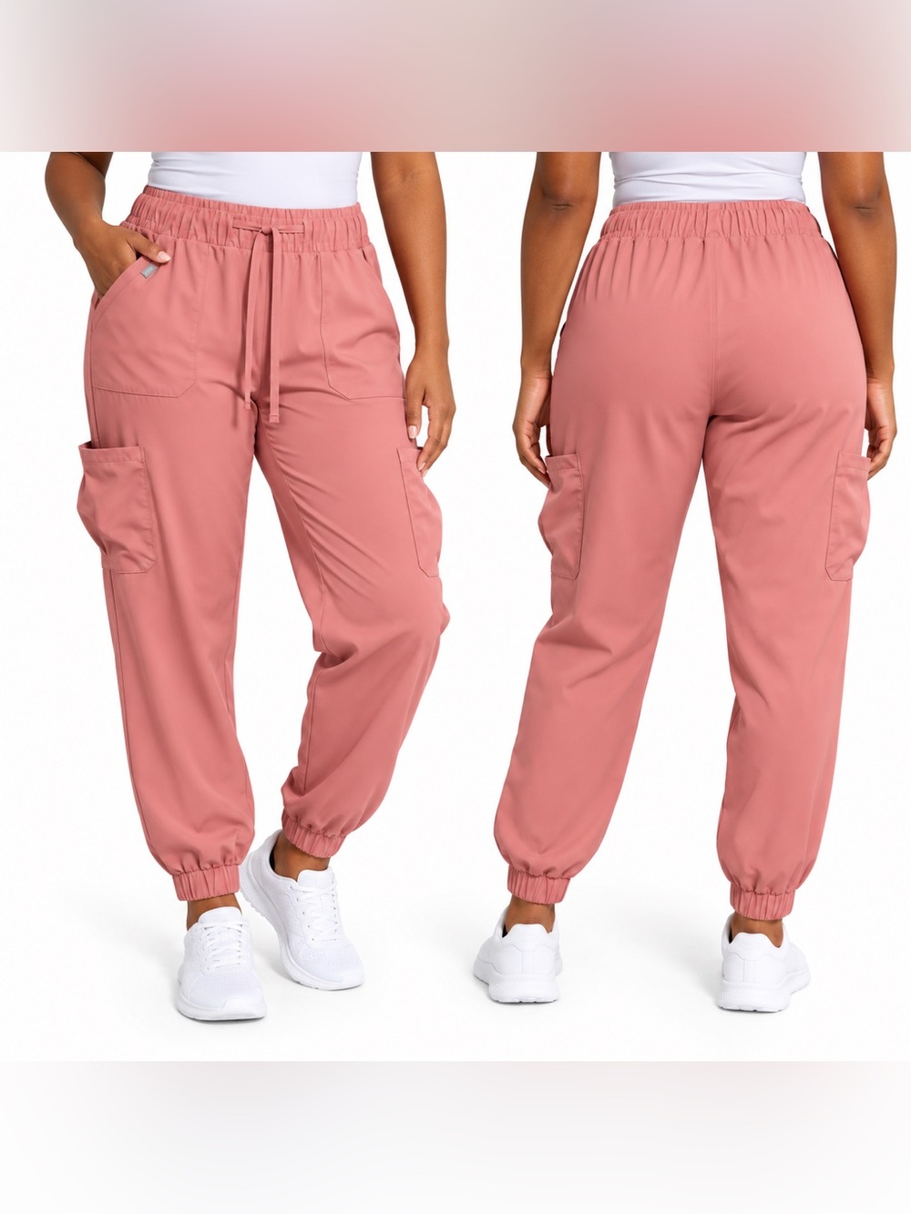 HANES Comfort Fit Pink Cargo Scrub Jogger Pants Womens XL